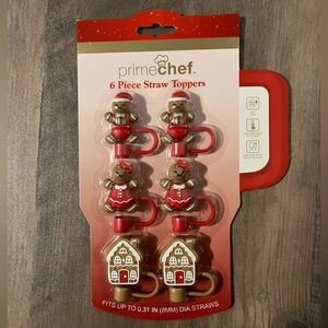 NEW Gingerbread Christmas Silicone Straw Toppers Set of 6 -Prime Chef